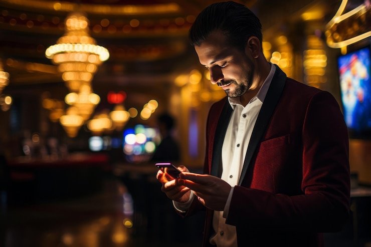 Tampilan mesin slot dengan simbol warna-warni dan efek visual modern